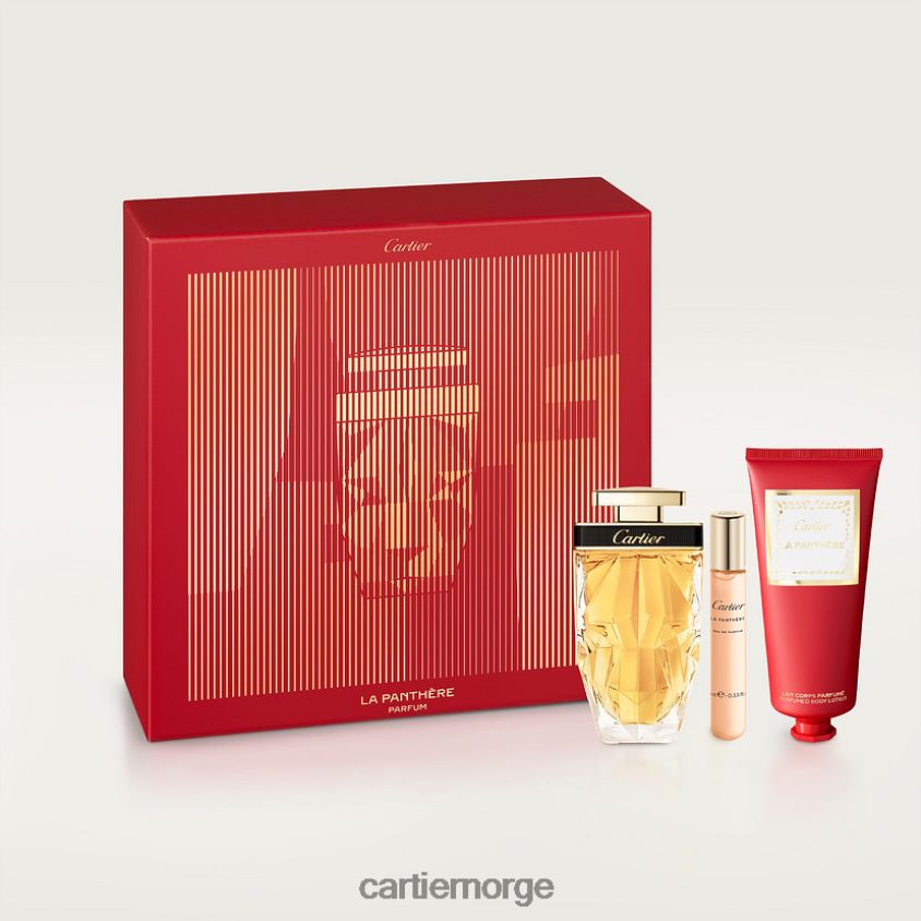 tilbehør Cartier sett med 75 ml la panthere parfum, 10 ml la panthere eau de parfum veskespray og 100 ml parfymert bodylotion. stilig F4466N1834