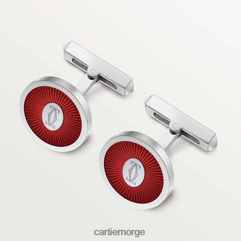 tilbehør Cartier dobbel c-logo mansjettknapper med burgunder lakk sunray motiv stilig F4466N1427