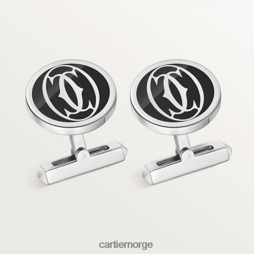 tilbehør Cartier dobbel c-logo mansjettknapper med sort lakk stilig F4466N1425