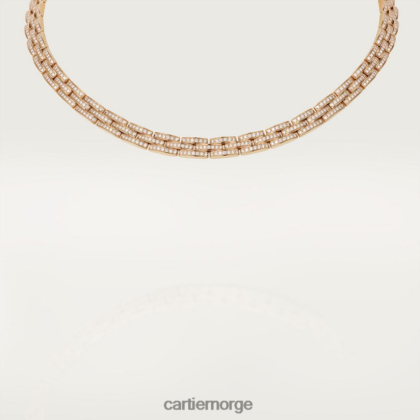 smykker Cartier maillon panthere fint halskjede, 3 diamantbelagte rader stilig F4466N597