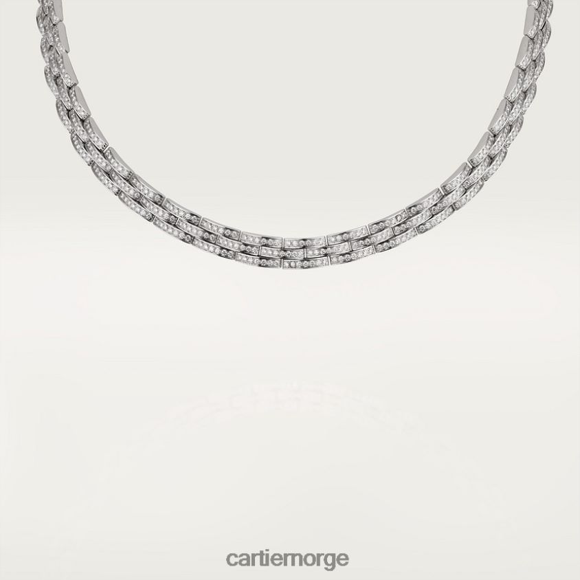 smykker Cartier maillon panthere fint halskjede, 3 diamantbelagte rader stilig F4466N598
