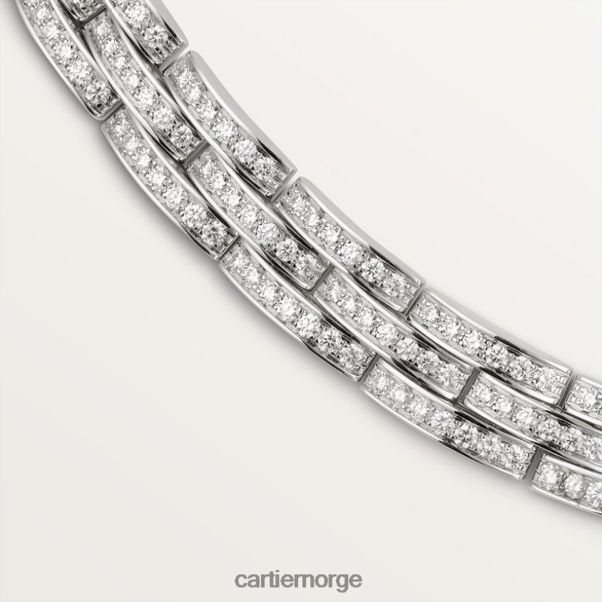 smykker Cartier maillon panthere fint halskjede, 3 diamantbelagte rader stilig F4466N598
