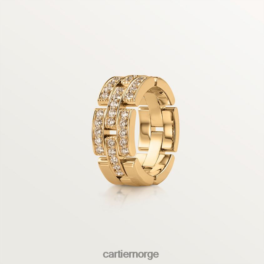 smykker Cartier maillon panterring, 3 halve diamantbelagte rader gult gull F4466N137