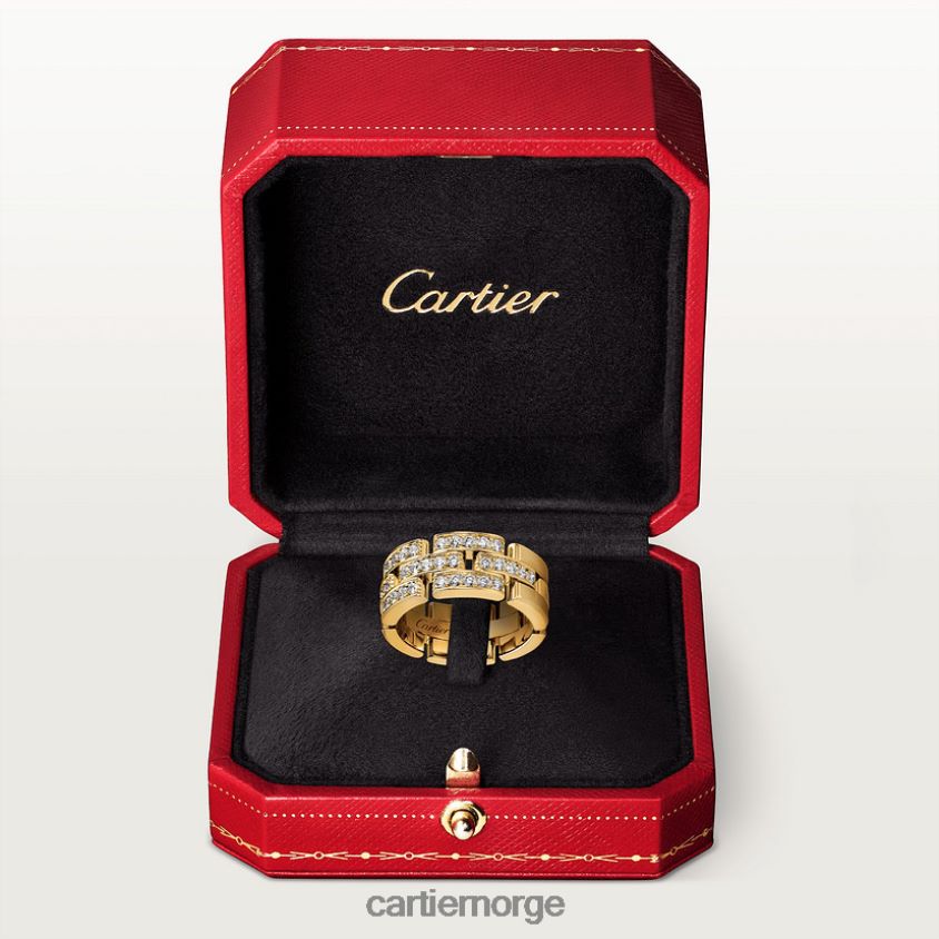 smykker Cartier maillon panterring, 3 halve diamantbelagte rader gult gull F4466N137