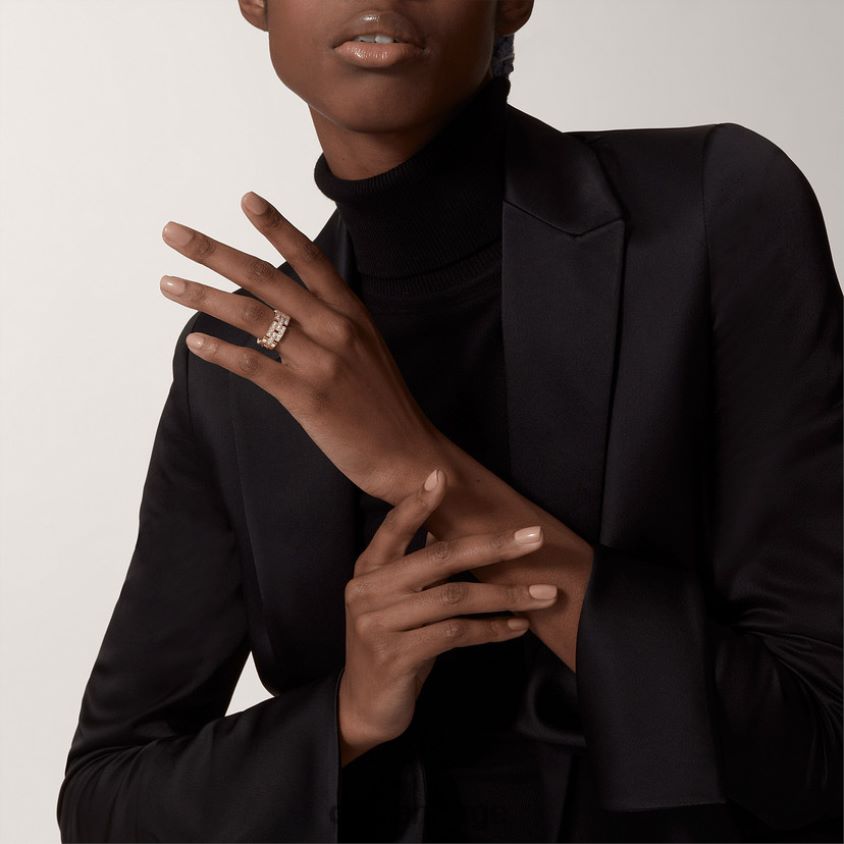 smykker Cartier maillon panterring, 3 halve diamantbelagte rader gult gull F4466N137