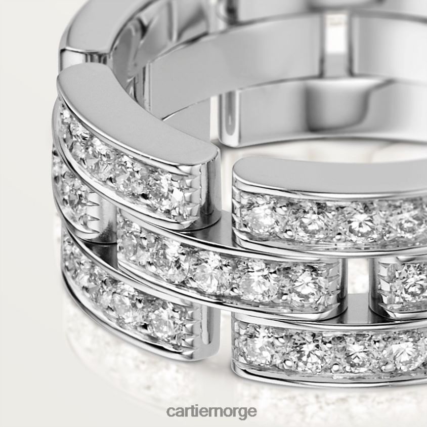 smykker Cartier maillon panterring, 3 halve diamantbelagte rader hvitt gull F4466N142