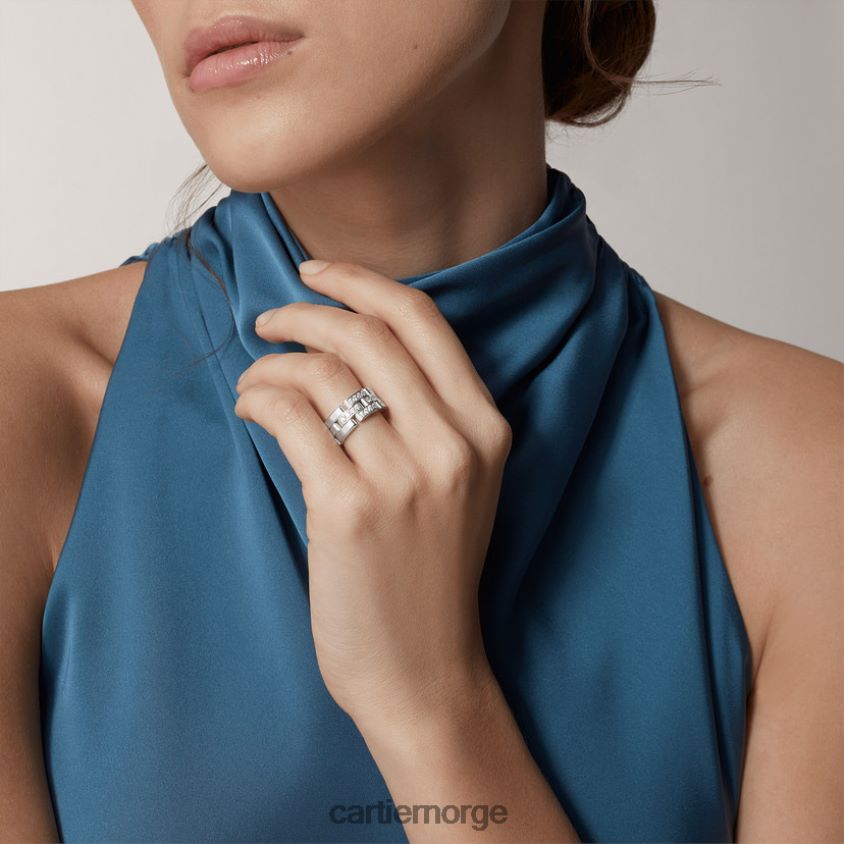 smykker Cartier maillon panterring, 3 halve diamantbelagte rader hvitt gull F4466N142